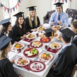 Litmitfu 150 Pcs Graduation Plates and Napkins 2025 - Maroon Congrats Grad Class of 2025 Paper Dessert Dinner Plates Napkins Set for Graduation Party Decorations Supplies Table Decor, Serves 50