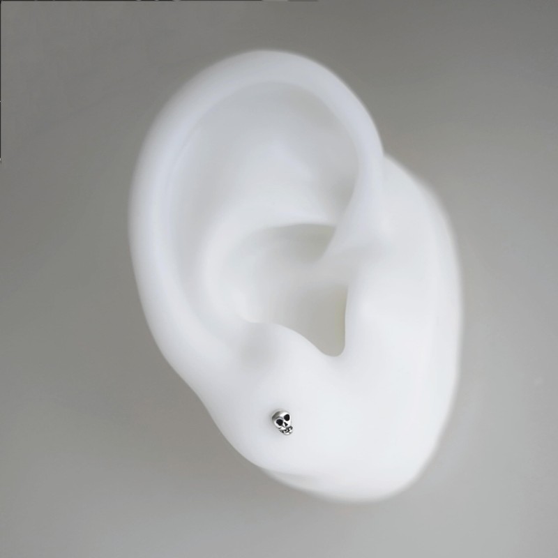 Sterling Silver Oxidized Mini Punk Gothic Skull Statement Unisex Stud