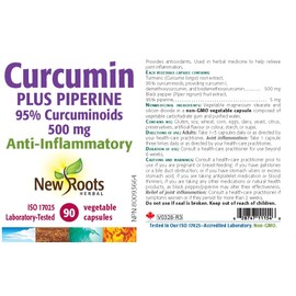 New Roots Herbal - Curcumin Plus Piperine 500mg - 90 Capsules - 95% Curcuminoids - Turmeric Curcumin 500mg - Turmeric Pills Anti Inflammatory Supplements - Turmeric Curcumin with Black Pepper