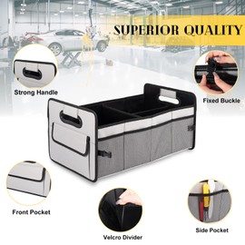 JiatuA Car Trunk Organizer, Car Organizers and Storage Collapsible Multi Compartment Container Box, Adjustable Car Accessories for SUV Sedan Truck, Standard Size, Grey
