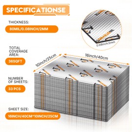 Storystore 80mil Car Sound Deadening Mat 36 sqft Butyl Aluminum Automotive Sound Deadener Noise Insulation Vibration Dampening Heat Shield Odorless 33 Pcs