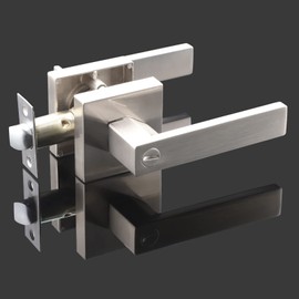 E-Home Hardware Bed/Bath Rooms Door Lever Satin Nickel Finish Square Privacy Door Lock Sets Mondern Style with Square Rosette, Heavy Duty Keyless Interior Door Handles, Universal Handing, 1 Pack