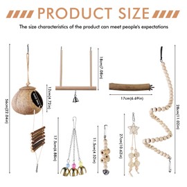 LEKEFETO 7-TLG. Naturholz Vogelspielzeug-Set mit Kletterleiter, Hängematte & Papageienzubehör - Leicht zu installieren für Wellensittiche und Sittiche