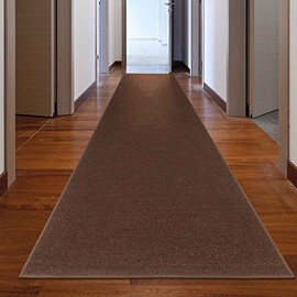 Ottomanson Ottohome Collection Non-Slip Rubberback Modern Solid Design 3x10 Indoor Runner Rug, 2'7" x 9'10", Brown