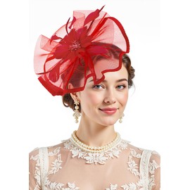 Zando 2025 Kentucky Fascinators Derby Red Hats For Women Girls Headpiece 20s 50s Flower Feather Fascinators Vintage Tea Party Hats For Womens Headwear Cocktail Wedding Church Derby Hat One Size