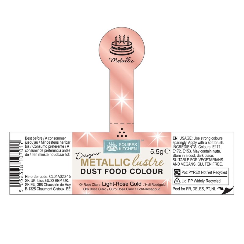 Squires Kitchen Designer Light Rose Gold Metallic Lustre Dust 5.5g