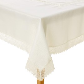 Violet Linen Treasure Lace Tablecloth Ivory 70" by 120" Oblong/Rectangle