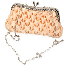 AEESRRU Clutch Women's Evening Bag, Women's Pleated Wedding Evening Bag, Handbag, Shoulder Crossbody Bag, Exquisite Fashion Purse, Removable Chain (Apricot), apricot