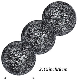 3 piezas de orbes de cristal de mosaico de 3.15 pulgadas, bolas decorativas de cristal para centros de mesa, jarrones, decoración de mesa de comedor (negro)