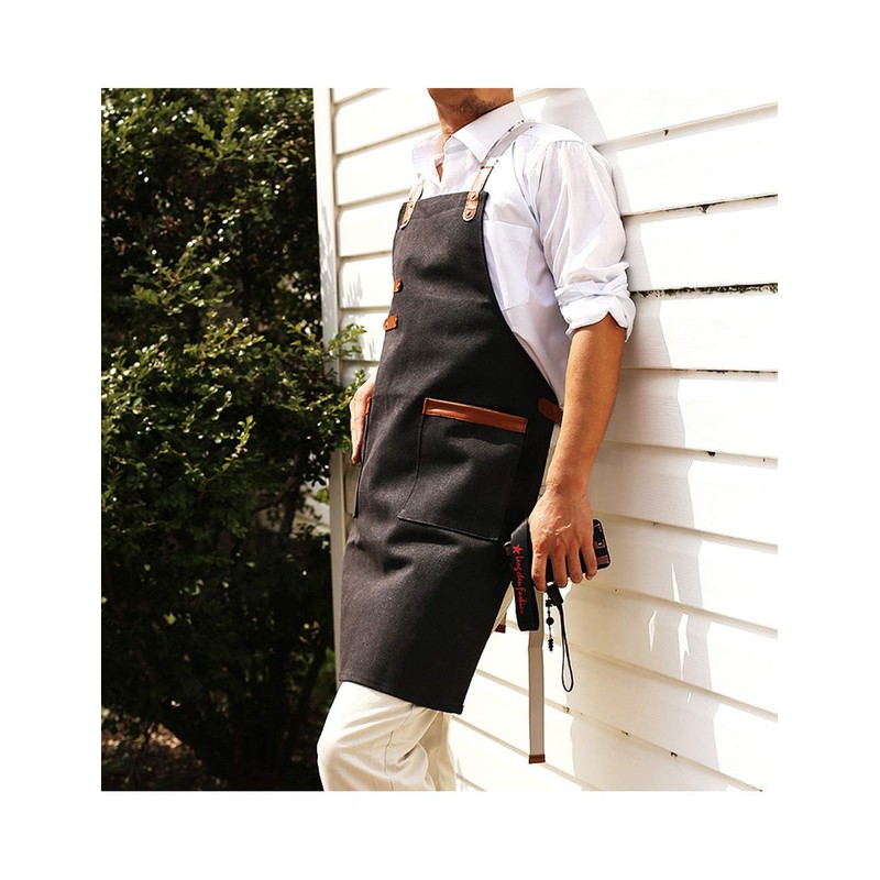 SPDYCESS Black Canvas Apron Unisex Canvas Apron with Pockets Kitchen