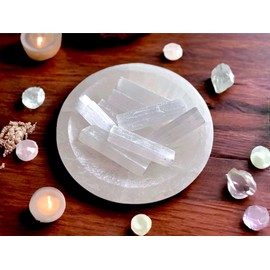 Natural Selenite Sticks Crystal Satin Spar Wands for Cleansing, Jewelry Making, Home Decor and Protection Reiki & Chakra Crystals Natural Energy Stones 5Pcs White Quartz Selenite Stick (20cm)