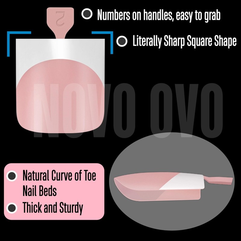 NOVO OVO Sharp Square Toenails for Gluing, Baby Pink Artificial