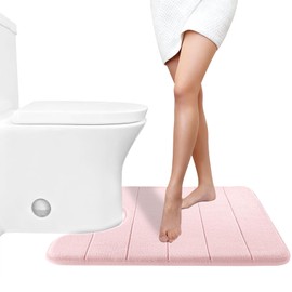 Yimobra Memory Foam Toilet Bath Mat U-Shaped, 24 X 20 Inches,Soft and Comfortable, Super Water Absorption, Non-Slip, Machine Wash and Easier to Dry for Bathroom Commode Contour Rug, Pink