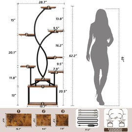 DTK Plant Stand Indoor with Grow Lights,62.5" Tall Plant Light Shelf, 9 Tiered Grow Light Shelf for Indoor Plants, Large S-Shape Corner Plant Shelf, Flower Display Holder for Living Room, Bedroom,Patio Decor