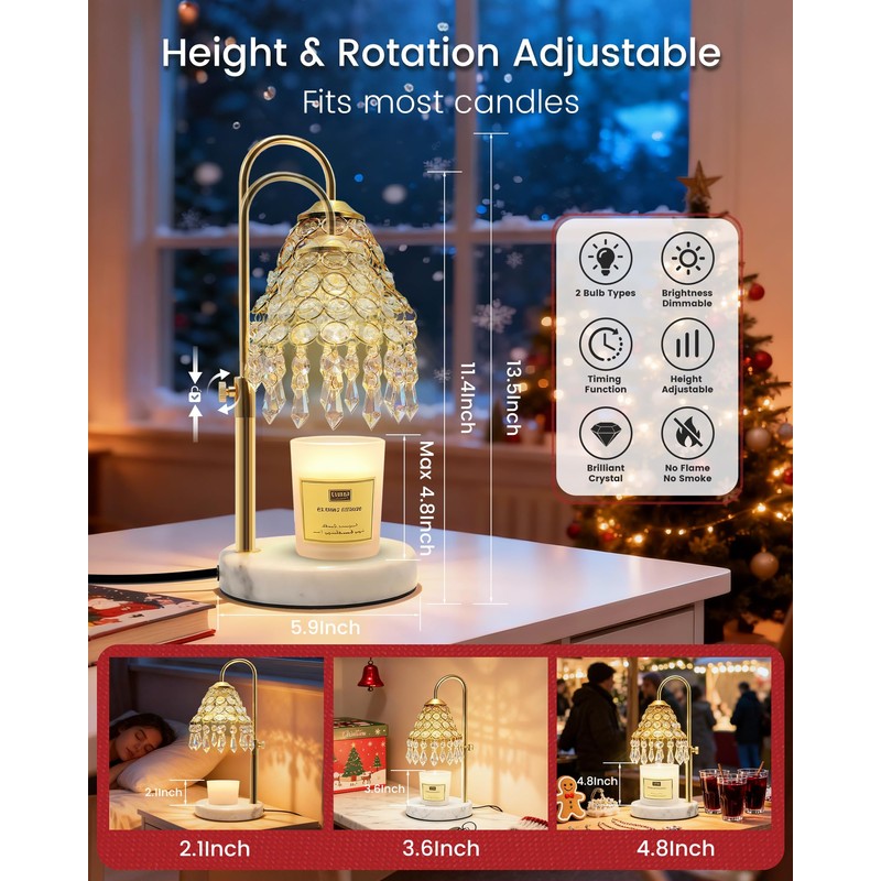 KISUFU Smart Crystal Candle Warmer Lamp with Timer - 2-in-1