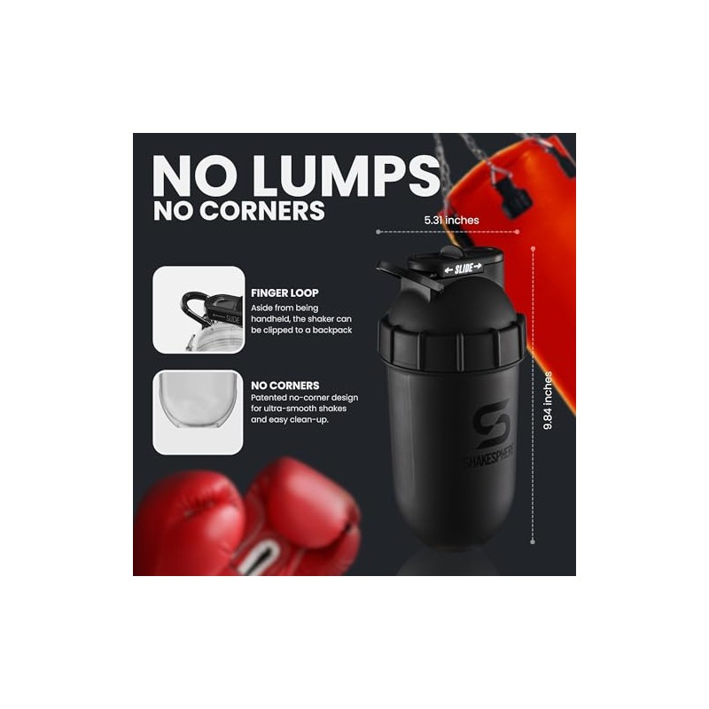 Botella Mezcladora Shaker Shakesphere Original 700ml (Matte Black with black