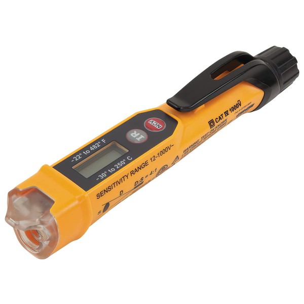 Klein Tools NCVT-4IR Non-Contact Volt Tester, 12 - 1000V AC Pen with IR Thermometer -22 to 482 deg F, LED and Audible Alarms, Pocket Clip