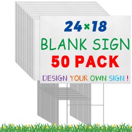 Tatuo 50 Pcs 18x24 Inches Large Blank Yard Signs with H Stakes Corrugated White Plastic Yard Signs Kit Includes 50 Pcs Lawn Signs 50 Pcs Metal H Stakes 10x16 Inches for Campaign Business Garage Rent