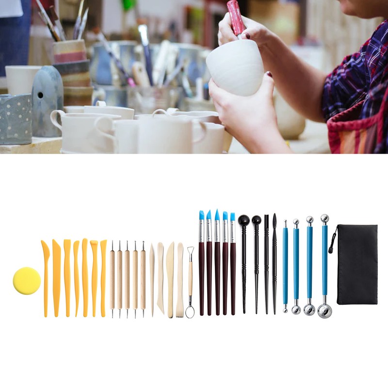 32Pcs Polymer Clay Tools Durable Wood Metal Comfortable Handle Food