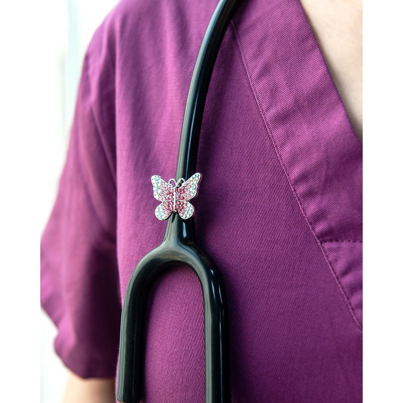 HEYGOO 2 Pack AB Pink Butterfly Bling Stethoscope Charms, Stethoscope