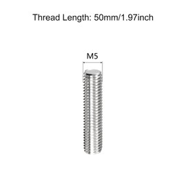 TOP-VIGOR 5Pcs M5 x 50mm Fully Threaded Rod, 304 Stainless Steel Right Hand Threads Rods, Fully Studding Rod Bar for Anchor Bolts, Clamps, Hangers and U-Bolts