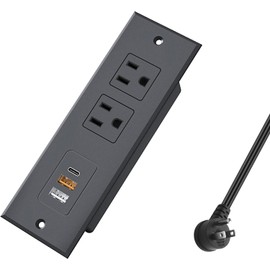 Recessed Power Strip with PD 20W Fast Charging USB C Port,QC3.0 USB-A Port ETL Listed Conference Recessed Outlet for Office Home Nightstand Kitcheng Furniture Drawer Outlet Kit (Black)