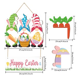 Easter Gnome Wreath for Front Door Wall Signs Rabbit Spring Decoration, Happy Easter Door Hanger Decor for Home Yard, Porch Wall Indoor Outdoor Garden Window Bunny Gnomes Spring Decorations