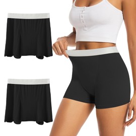 TIICHOO Period Underwear for Women Boyshort Heavy Flow Period Panties Sleep Period Shorts Menstural Underwear Leakproof Pack of 2 (Large, 2 Black)