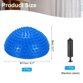 PATIKIL 2 Pcs Half Spiky Domes Balance Pods 6.7x3.1 Inch, Balance Trainer Dots with Hand Pump for Core Body Balancing Stability Training Foot Massage, Blue
