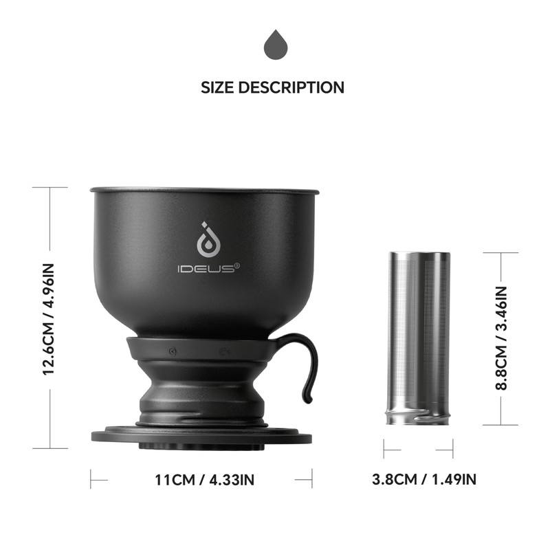 Ideus Brew Pour Over Dripper, Portable Stainless Steel Reusable Filter