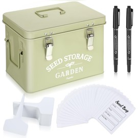 Maitys Seed Storage Container Box with Lid Garden Seed Packet Storage Organizer Decorative with Dividers and 100 Plant Labels 50 Seeding Envelopes 2 Marker Pens(Classic,8.7 x 5.9 x 6.3)