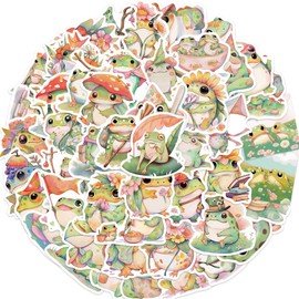 50 PCS Cartoon Frog Stickers Cute Animal Green Vinyl Decals for Adult Teen Kids Cup Water Bottles Laptop Luggage Computer Mobile Phone Guitar Skateboard Decoration (Frog)
