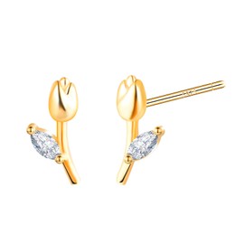 CONILOK Tulip Gold Stud Earrings-Earrings for Teenage Girls Friend Women 925 Sterling Silver Flower Earrings Studs Jewelry Her Mum Ladies Gifts Birthday Christmas Valentine Mother's Day Presents