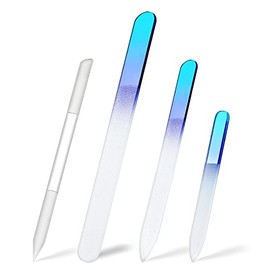 4 Pcs Glass Nail File Set Nail Files and Cuticle Pusher Double Sided Crystal Fingernail Buffers for Women Natural Fingernail Manicure Pedicure Toenail