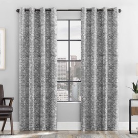 Scott Living Osaka Inverted Brushstrokes Cotton Blend Total Blackout Grommet Curtain Panel, 50" x 84", Gray