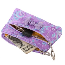 kilofly 4pc Chinese Silk Brocade 2 Zipper Purse Jewelry Pouch Bag Value Set