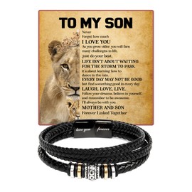 To My Son Bracelet From Mom, Love You Forever - Black Multi-layer Braided Leather Bracelet, Motivational Wristband For Sons Birthday, Graduation, Father’s Day Gift (Two Tone Box)