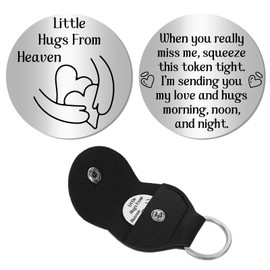 CREATCABIN Pocket Hug Token Long Distance Relationship Keepsake Stainless Steel Message Engraved Coin Double Sided Silver Tokens with PU Leather Keychain for Daughter Inspirational Gift 1.2 x 1.2Inch