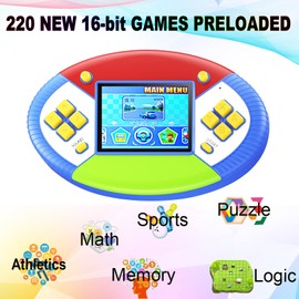 Beijue Kids Handheld Games Toys with 220 16 Bit Video Games,Handheld Gaming Stuff for Boys and Girls,Portable Rechargeable Family Retro Games Player Party Favors Christmas Birthday Gift (Blue)