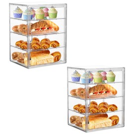 ZLLZUU Bread Box for Kitchen Countertop Pastry Display Case 4 Layers Adjustable Clear Bread Storage Container with Magnetic Door Bread Box Bakery Display Case Bread Holder 2 Pack