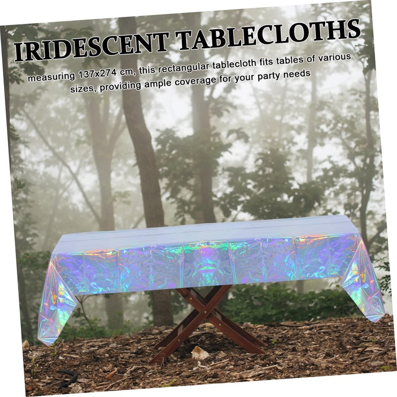 jojofuny 4pcs Holographic Foil Tablecloths Iridescent Plastic Rectangle Covers for