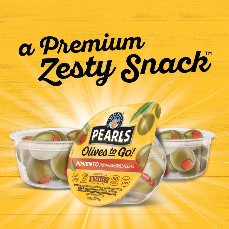 Pearls Olives To Go Stuffed Manzanilla Olives, Pack of 24,