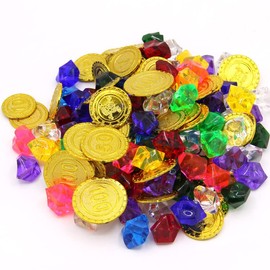150 Pcs Pirate Treasure Jewels Coins Party Favors Multi-color Christmas Plastic Gems Bling Fake Gems for Arabian Nights Decorations Pirate Christmas Party Decorations,St. Patrick's Day