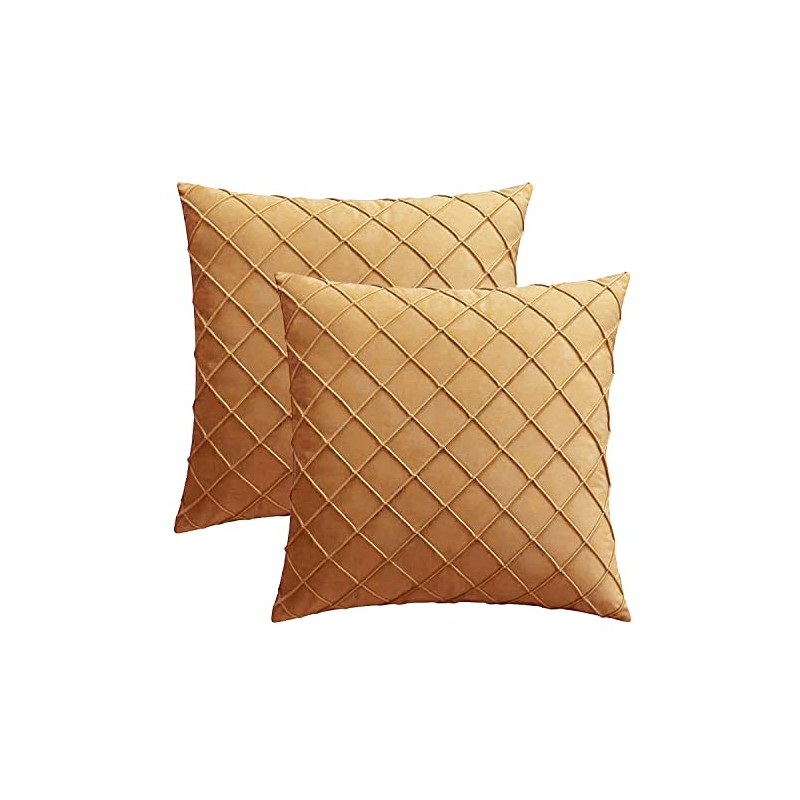 Set of 2 Luxton Pleated Velvet Cushion Covers Ginger Golden