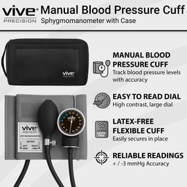 Vive Precision Manual Blood Pressure Cuff - Aneroid Sphygmomanometer with Case - BP Kit Monitor for Adults, Nurses - One Hand, One Tube Upper Arm Cuff Machine - BPM Meter Device for Professionals