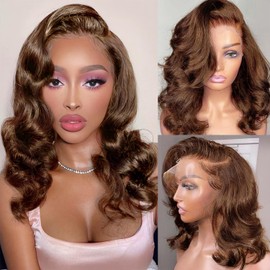 CUMASE 250 Density Body Wave Chocolate Brown Wig, 13x6 Lace Front Wigs Human Hair Pre Plucked, 100% Real Human Hair 4# Brown Wig for Women 16 Inch