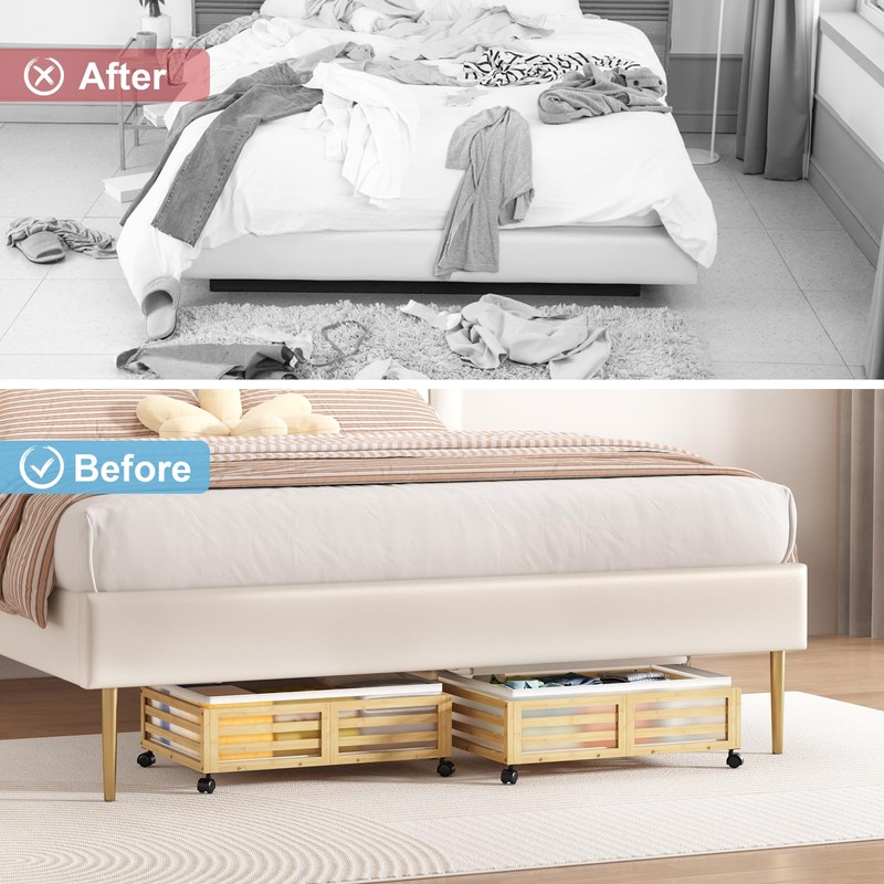 Under Bed Storage with Wheels-Large Bamboo Underbed storage Containers with