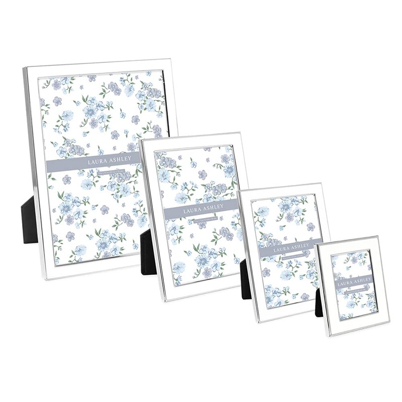 Laura Ashley 4x6 White Enamel Picture Frame, Silver Metal Edge