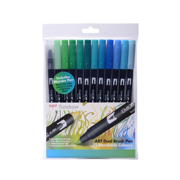 Tombow Dual Brush Pens Ocean - Pack of 12 Colors (ABT-12C-4)