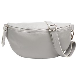 SH Leder ® Lala G399 Real Leather Waist Bag for Women Men Unisex Belt Bag for Festival Travel Bum Bag Large Crossbody Bag Women Leather Bag 30 x 18 cm, lightgrey, fashion waist bag